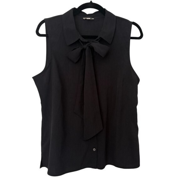 NWT Riley Rae Camryn Bow Tie-Neck Sleeveless Collared Office Blouse -Medium - Picture 2 of 7